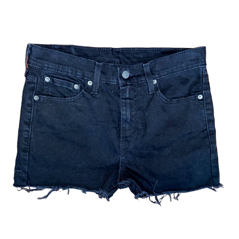 510 LEVI's Black Fade Distressed High Rise Relaxed Cut Off Jean Shorts Sz 30